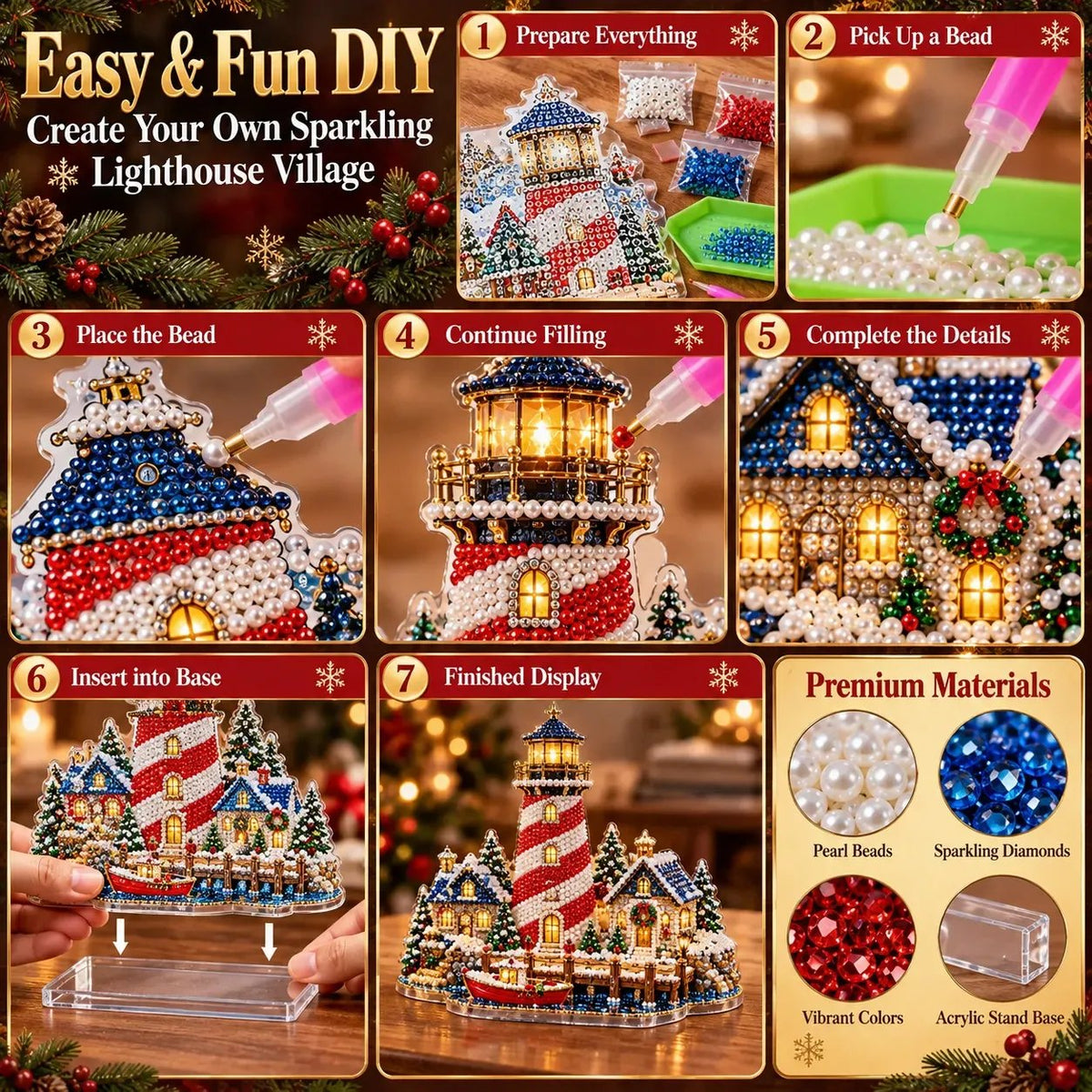 ✨ Premium Parel Kerstvuurtoren Diamond Painting-kunstset | Luxe, fluweelzacht canvas met krasbestendige, kleurvaste parelkralen – DIY-kerstdecoratie 🎅⛄️❄️