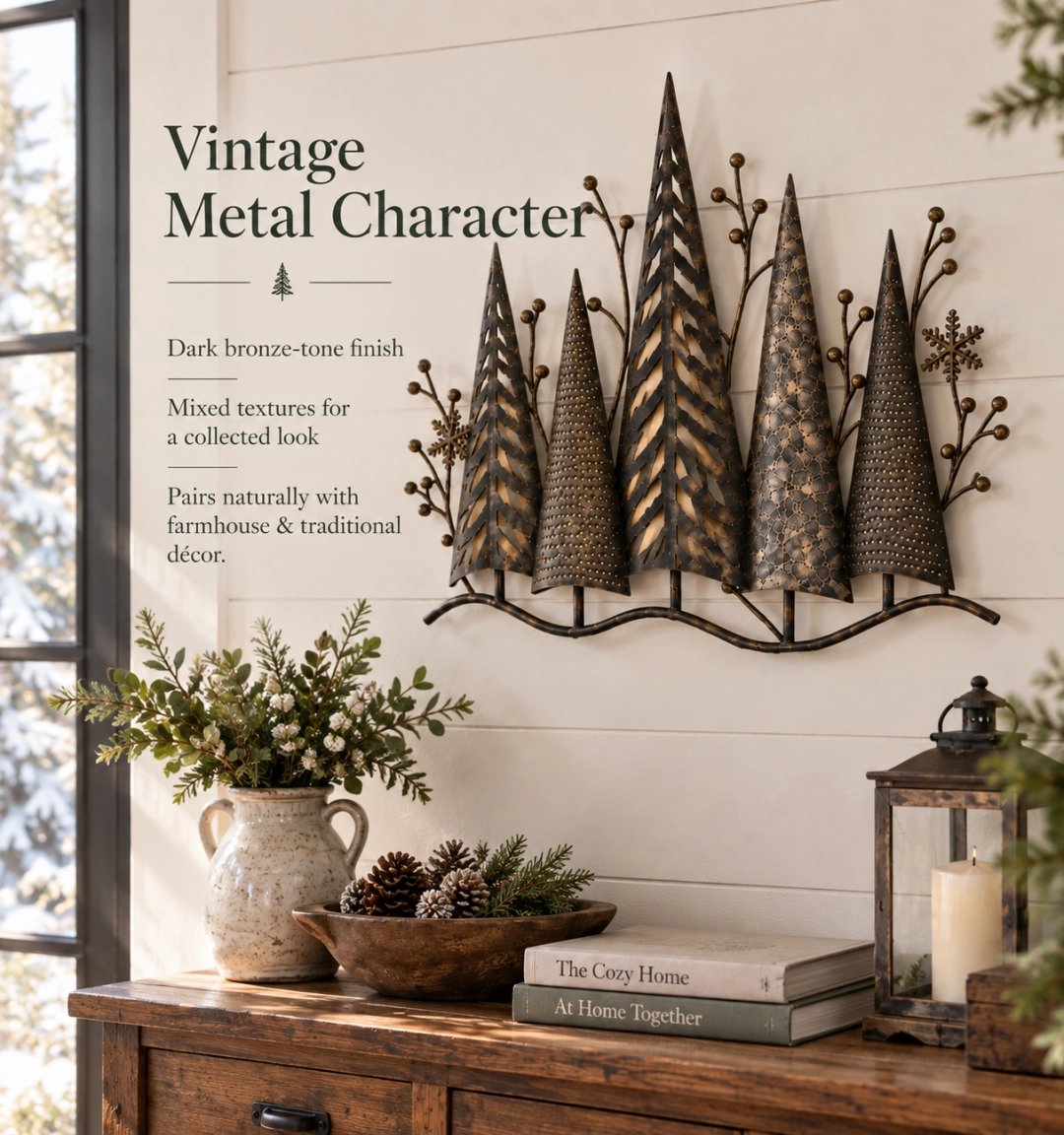 🎄🕯️Vintage wanddecoratie van metaal met een bos-thema, voorzien van verlichting🌙