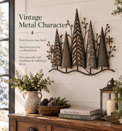 🎄🕯️Vintage wanddecoratie van metaal met een bos-thema, voorzien van verlichting🌙
