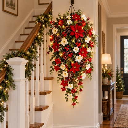 🎄🌺 Verlichte Waterval Kerstkrans – Transformeer Elke Ruimte in Feestsfeer!