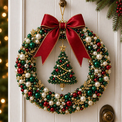 🎄✨ DIY-set voor een kerstkrans met parels – Handgemaakte kerstdeurversiering met kralen 💎🎀