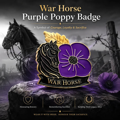 🐴 Broche ter herdenking van de 111e verjaardag met paard en paarse klaproos | Een betekenisvol herdenkingsaandenken met antiek-geïnspireerde details voor veteranen, paardenliefhebbers en geschiedenisliefhebbers 💜