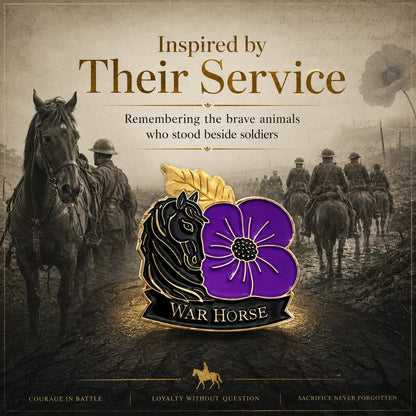 🐴 Broche ter herdenking van de 111e verjaardag met paard en paarse klaproos | Een betekenisvol herdenkingsaandenken met antiek-geïnspireerde details voor veteranen, paardenliefhebbers en geschiedenisliefhebbers 💜