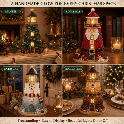 🎄Een voor beginners geschikte doe-het-zelfset voor een verlichte kerstfiguur in de vorm van een vuurtoren in zeeglasstijl | Complete set inclusief onderdelen in zeeglasstijl, led-lampjes en een stapsgewijze handleiding 💕
