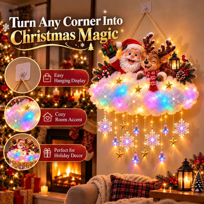 🎄 Verlichte kerstwolk als hangdecoratie – Kerstman & winterdorp als kerstversiering