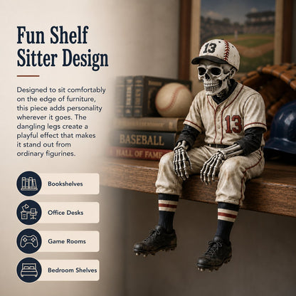 ⚾ Skeletfiguurtje voor op de plank in honkbalstijl – Hij bleef iets te lang in het spel 💀