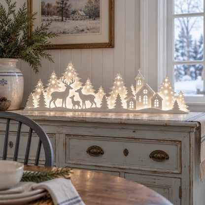 🦌 Verlichte kerstversieringen voor het raam – rendieren & dorp | 2-delige LED-set ✨