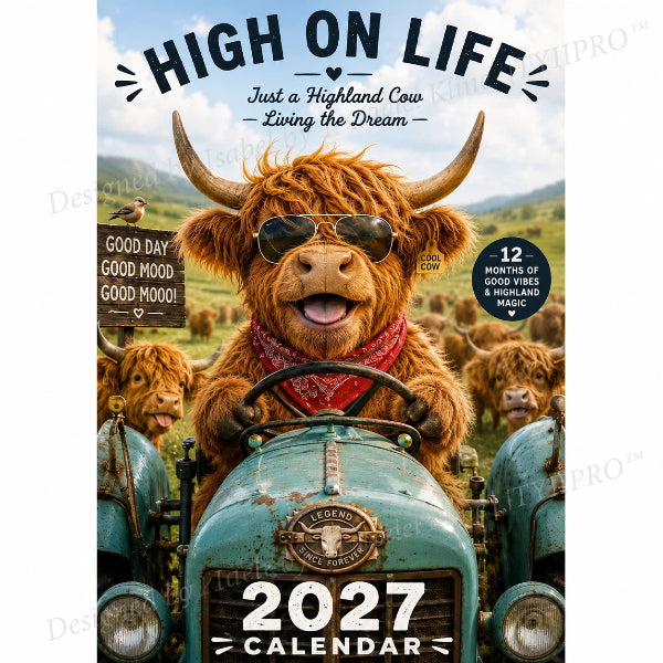 🐮📅 2027 Grappige Highland Cow Wandkalender – A4 Hangkalender 😂✨
