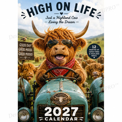 🐮📅 2027 Grappige Highland Cow Wandkalender – A4 Hangkalender 😂✨