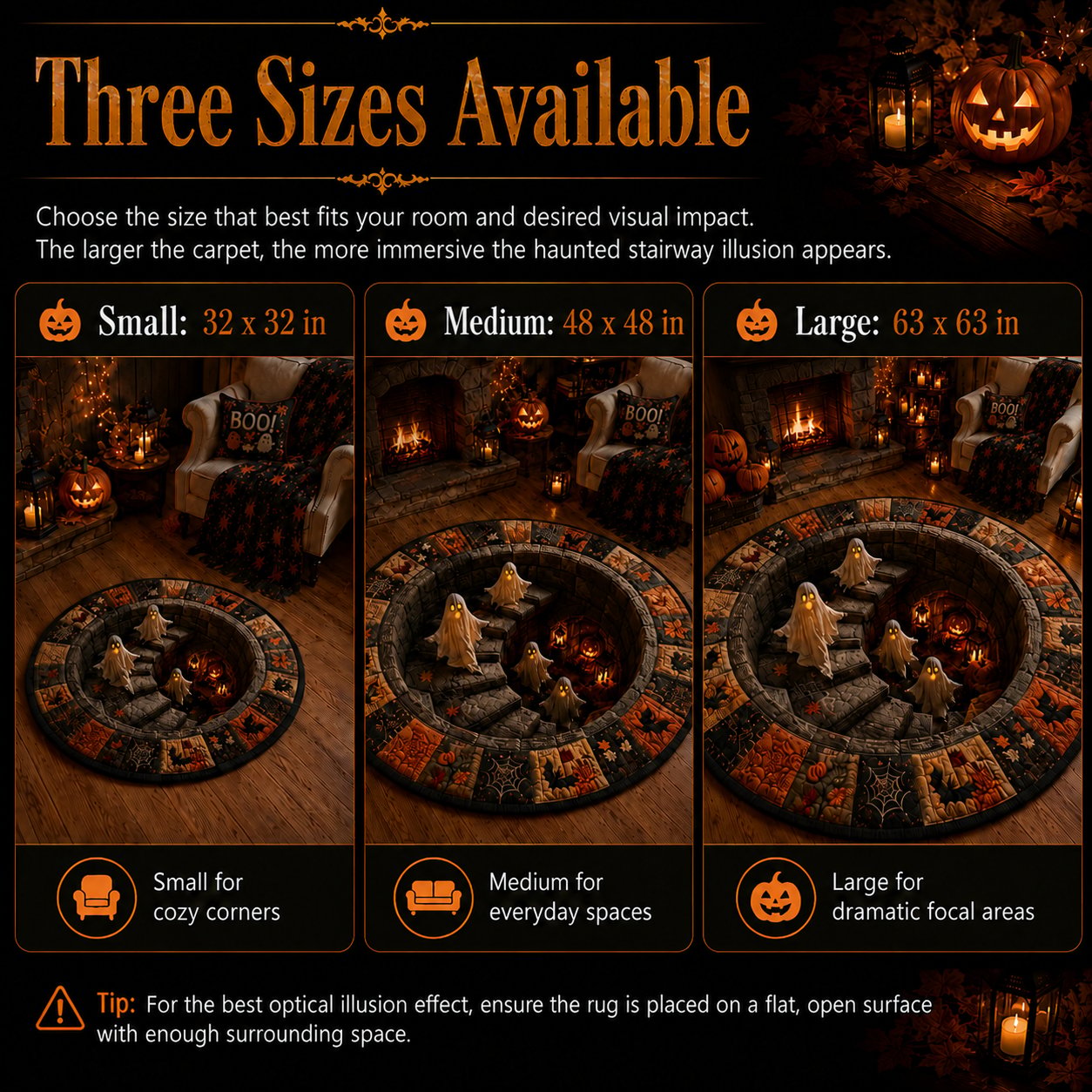 🔥 Rond vloerkleed met 3D-spooktrap – Griezelige Halloween-optische illusie 👻