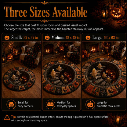 🔥 Rond vloerkleed met 3D-spooktrap – Griezelige Halloween-optische illusie 👻