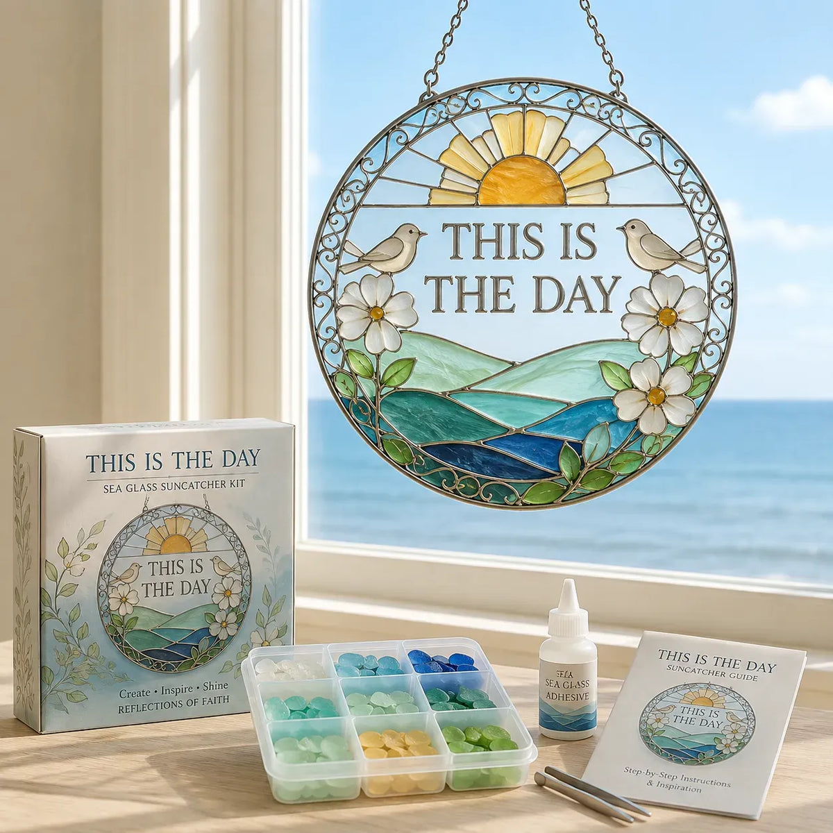 ✝️ Collectie DIY-kits voor zonnelichtvangers met bijbelteksten, geschikt voor beginners | Complete set inclusief stukjes mat zeeglas, doorzichtige lijm en een stapsgewijze handleiding 💕