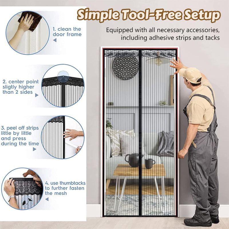 🪟🦟 Magic Mesh Summer Magnetic Mosquito Screen Door Curtain