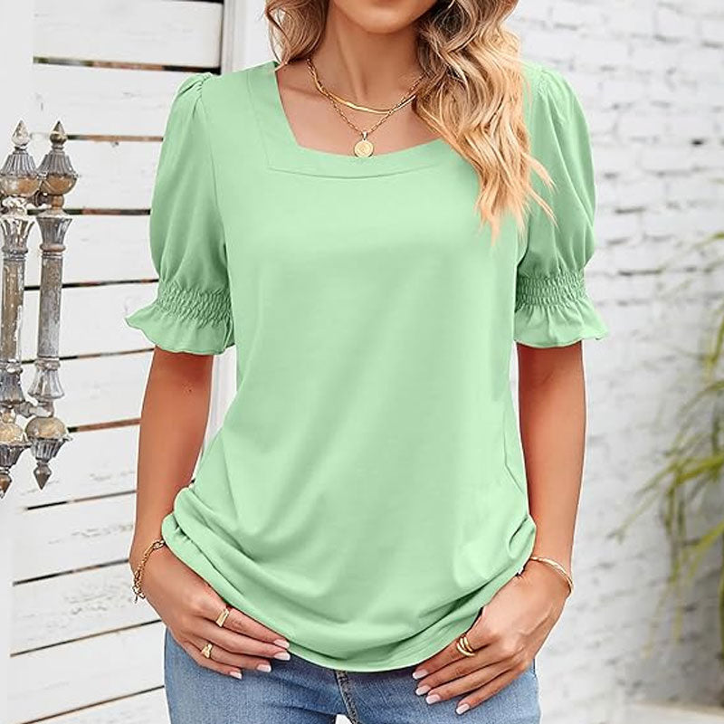 🌸Shirt met U-hals en bloembladmouwe
