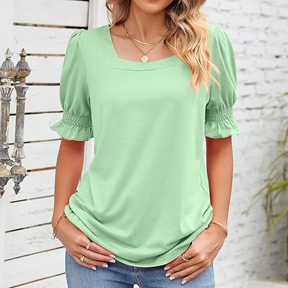 🌸Shirt met U-hals en bloembladmouwe