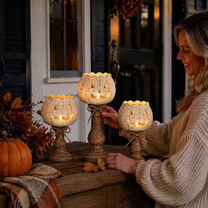 🎃 Schattige Pompoen Kandelaar – Breng Warme Halloween Sfeer in Huis! 🕯️✨