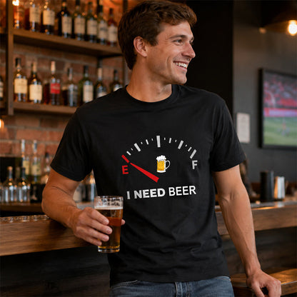 🍻 “I Need Beer” grappig T-shirt met brandstofmeter-print: comfortabel T-shirt met opvallende print voor bierliefhebbers! ⛽✨