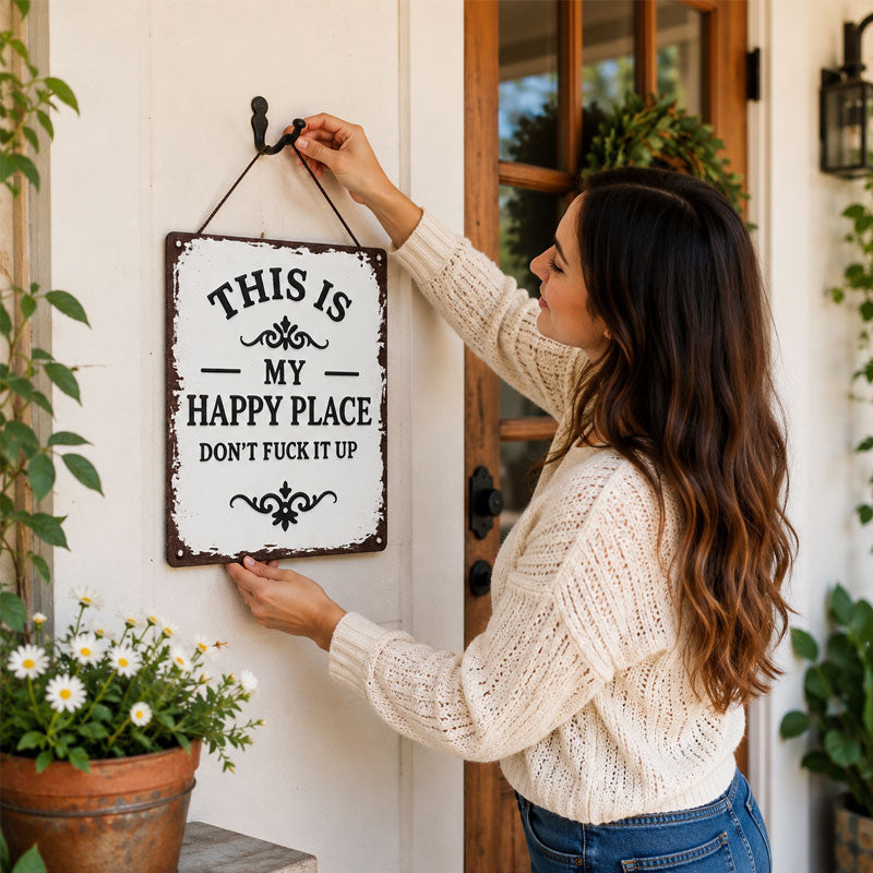 “Dit is mijn gelukkige plek” – Rustiek houten hangbord ✨🏡💖