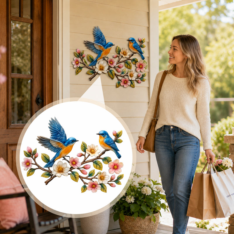 Bluebird Blossom metalen wanddecoratie  🐦🌸✨