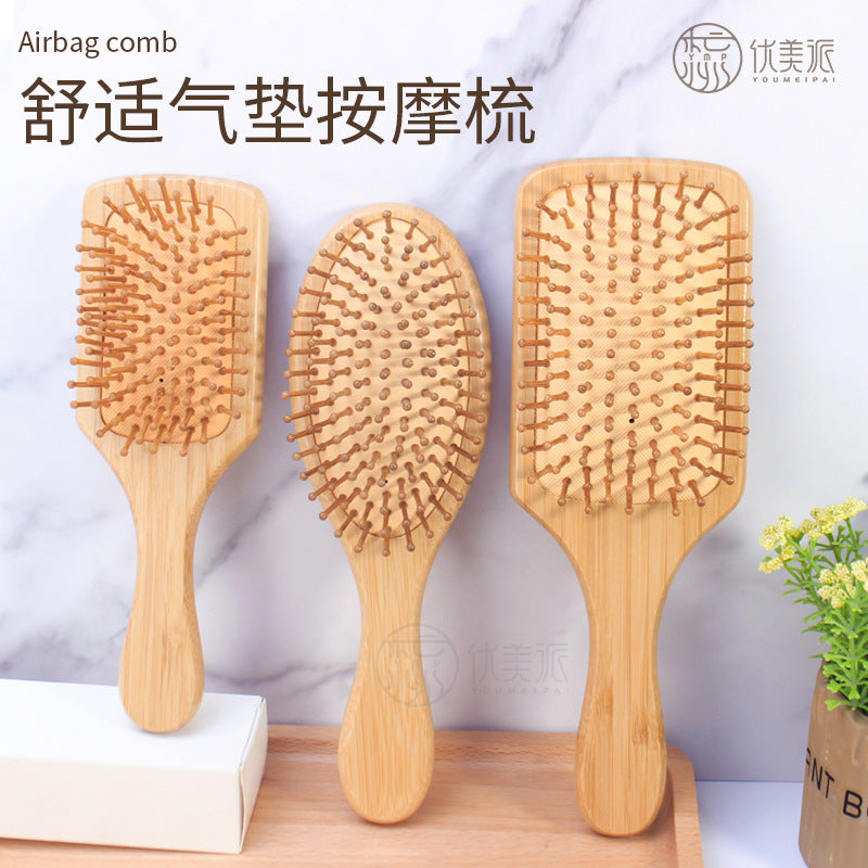 厂家直销天然楠竹气垫按摩梳头部按摩梳子美发梳顺发气囊梳子批发