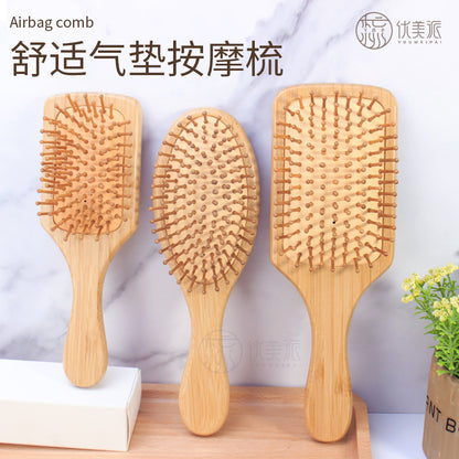 厂家直销天然楠竹气垫按摩梳头部按摩梳子美发梳顺发气囊梳子批发