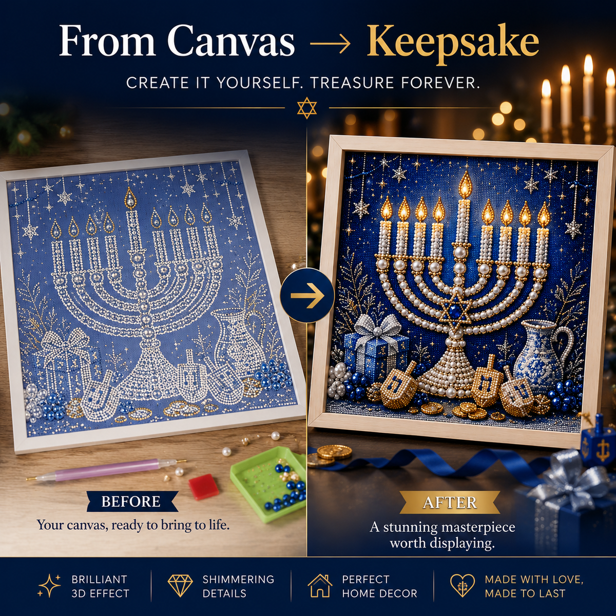 🕎✨ Hanukkah Pearl Art DIY-set — maak samen iets moois, parel voor parel