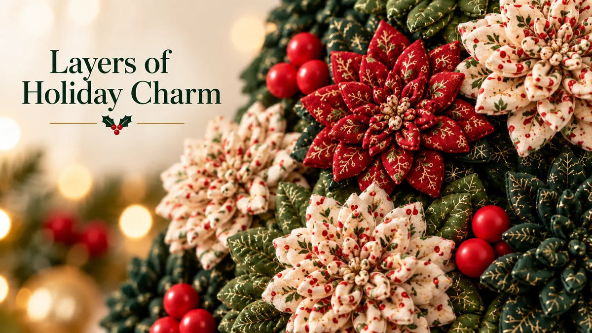 🎄✨DIY-set voor een kerstdeurhanger van stoffen bloemen – Gelaagde kerstversiering
