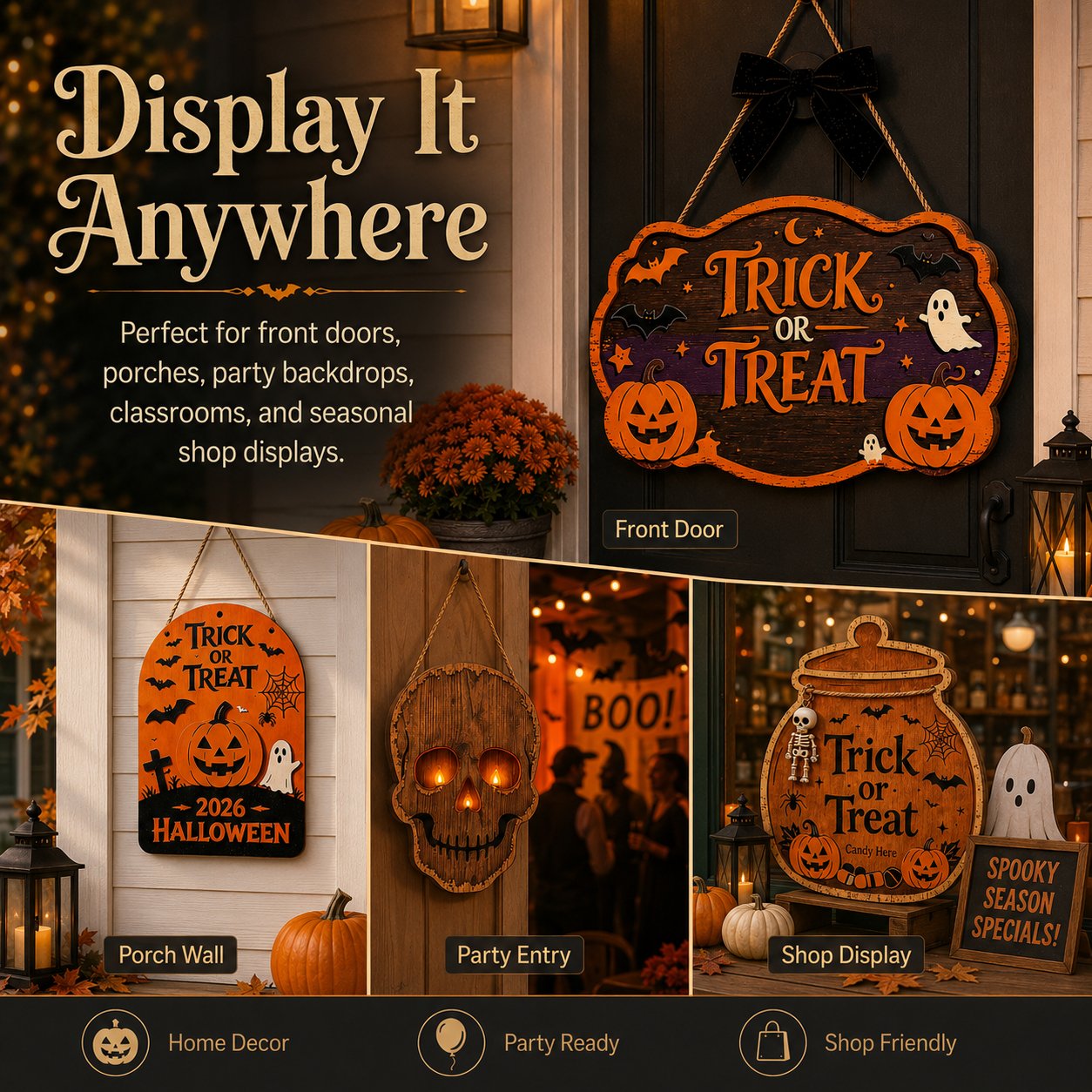 🎃 Trick or Treat Halloween Deurbord – Sfeervolle Halloween Welkom Decoratie 👻🦇