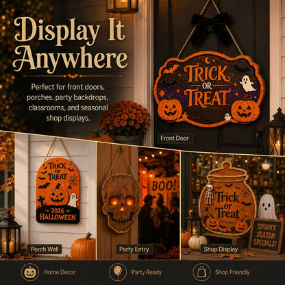 🎃 Trick or Treat Halloween Deurbord – Sfeervolle Halloween Welkom Decoratie 👻🦇