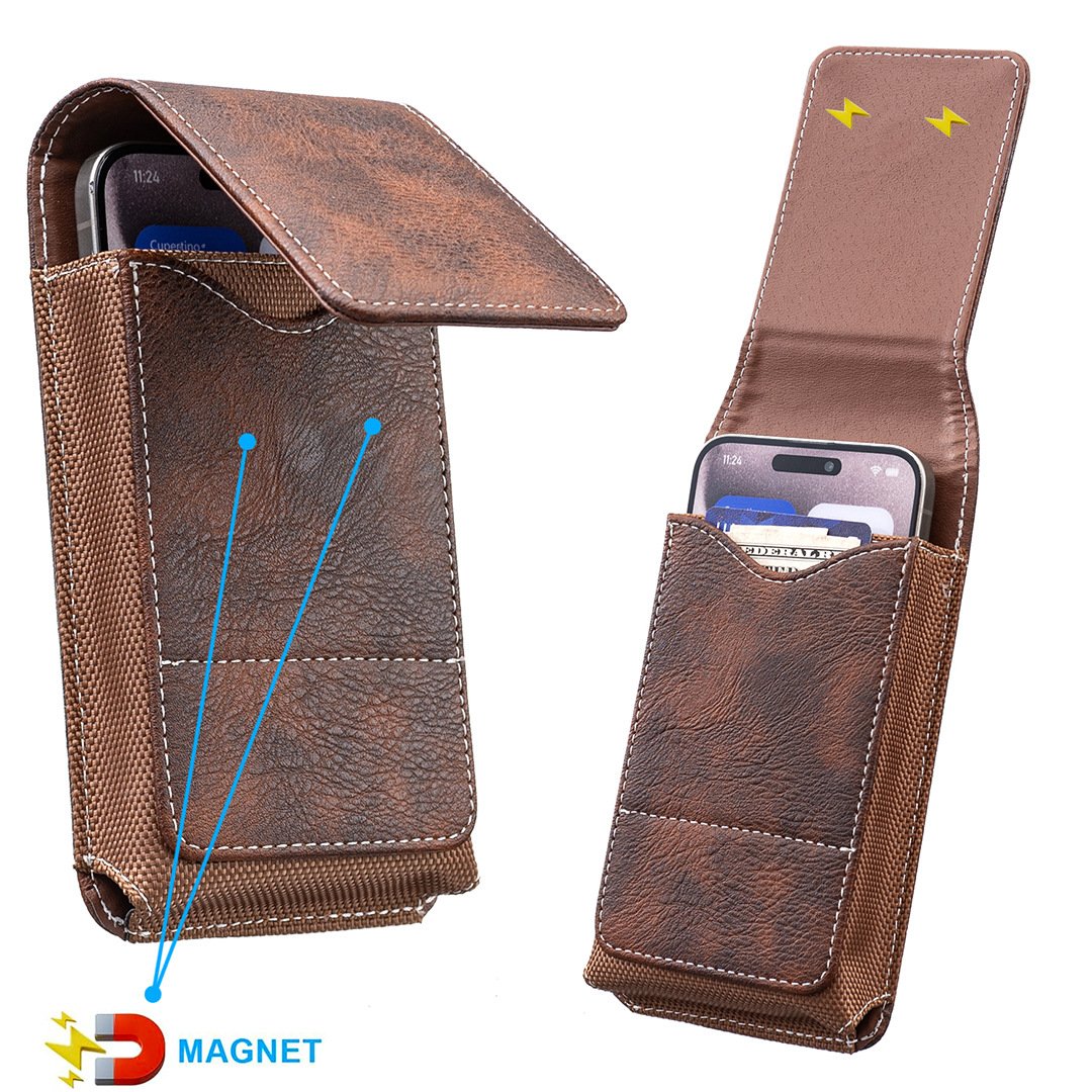 ⚡Grote korting | Heupriem-telefoonhoesje 📱 Leren holster met meerdere vakken en kaarthouder