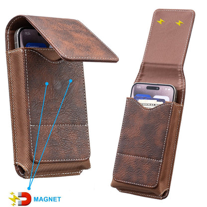 ⚡Grote korting | Heupriem-telefoonhoesje 📱 Leren holster met meerdere vakken en kaarthouder