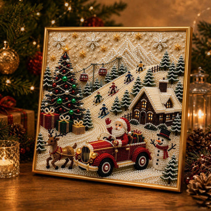 🎄🎅 Premium 3D-kerstwanddecoratieset met parels | Luxe canvas met vloklaag en krasbestendige, kleurvaste parelkraaltjes – DIY-kerstdecoratie ⛄️❄️