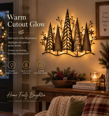 🎄🕯️Vintage wanddecoratie van metaal met een bos-thema, voorzien van verlichting🌙