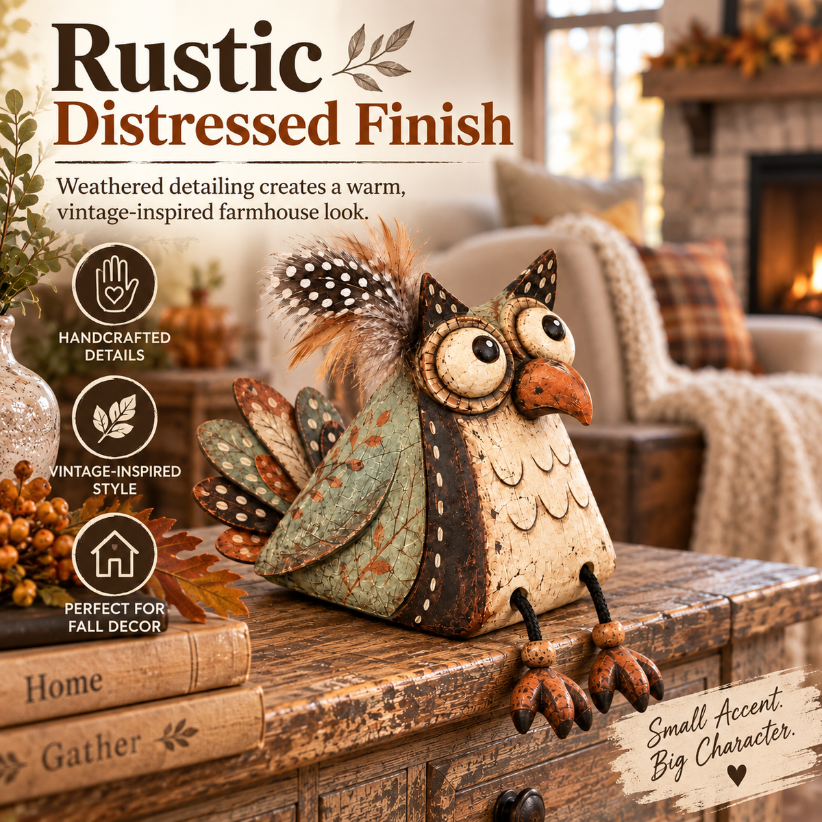 🦉✨ Rustieke Uilen Plankdecoratie – Warme Landelijke Sfeer!