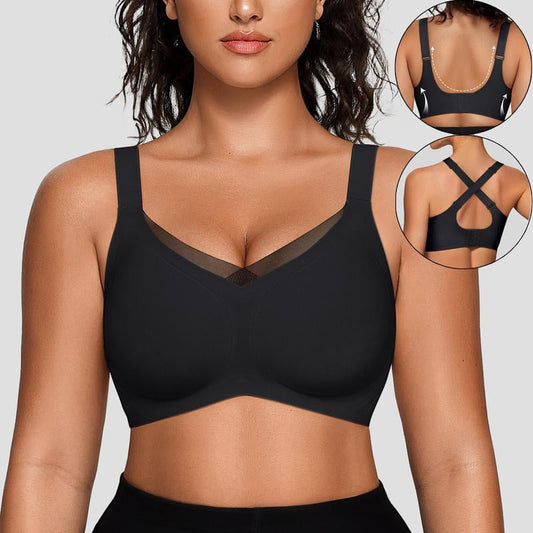 Damesschoenen Draadloze V-Hals Oversteek Mesh Naadloze Push-Up BH