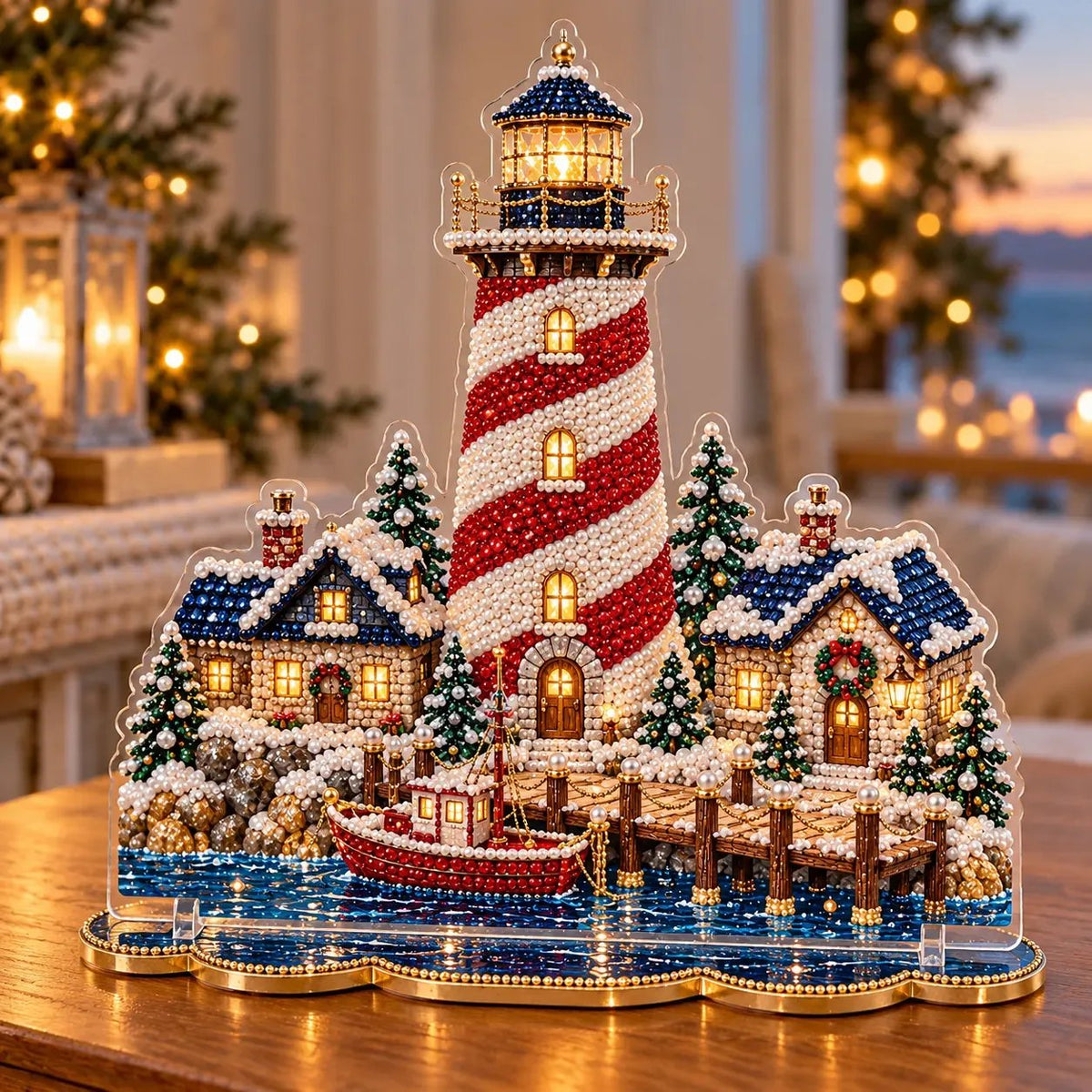 ✨ Premium Parel Kerstvuurtoren Diamond Painting-kunstset | Luxe, fluweelzacht canvas met krasbestendige, kleurvaste parelkralen – DIY-kerstdecoratie 🎅⛄️❄️