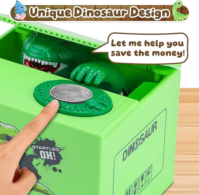 Maak Sparen Super Leuk Met Een Stiekeme Dino! 🦖💰✨ Automatische spaarpot, ideaal voor peuters om geld te sparen