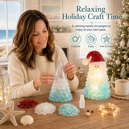 🎅 Beginnersvriendelijke doe-het-zelf-set voor kerstversiering met verlichte zeeglas-kerstman | Complete set inclusief stukjes zeeglas, warme kerstverlichting en een stapsgewijze handleiding 💕