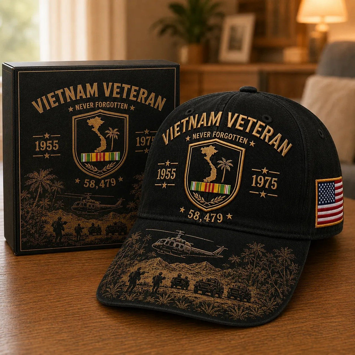 🔥🎖️Vietnam Veteran Never Forgotten 1955–1975 Commemorative Cap 🇺🇸