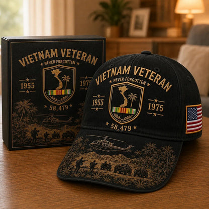 🔥🎖️Vietnam Veteran Never Forgotten 1955–1975 Commemorative Cap 🇺🇸