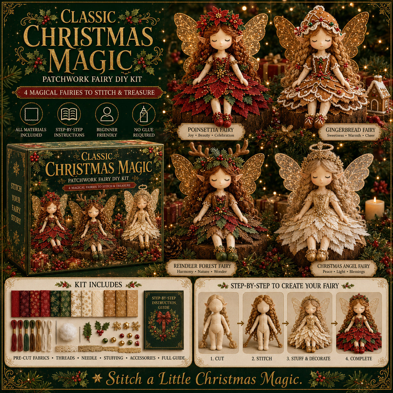 ✨ Kerstmagie Patchwork Fee DIY-pakket