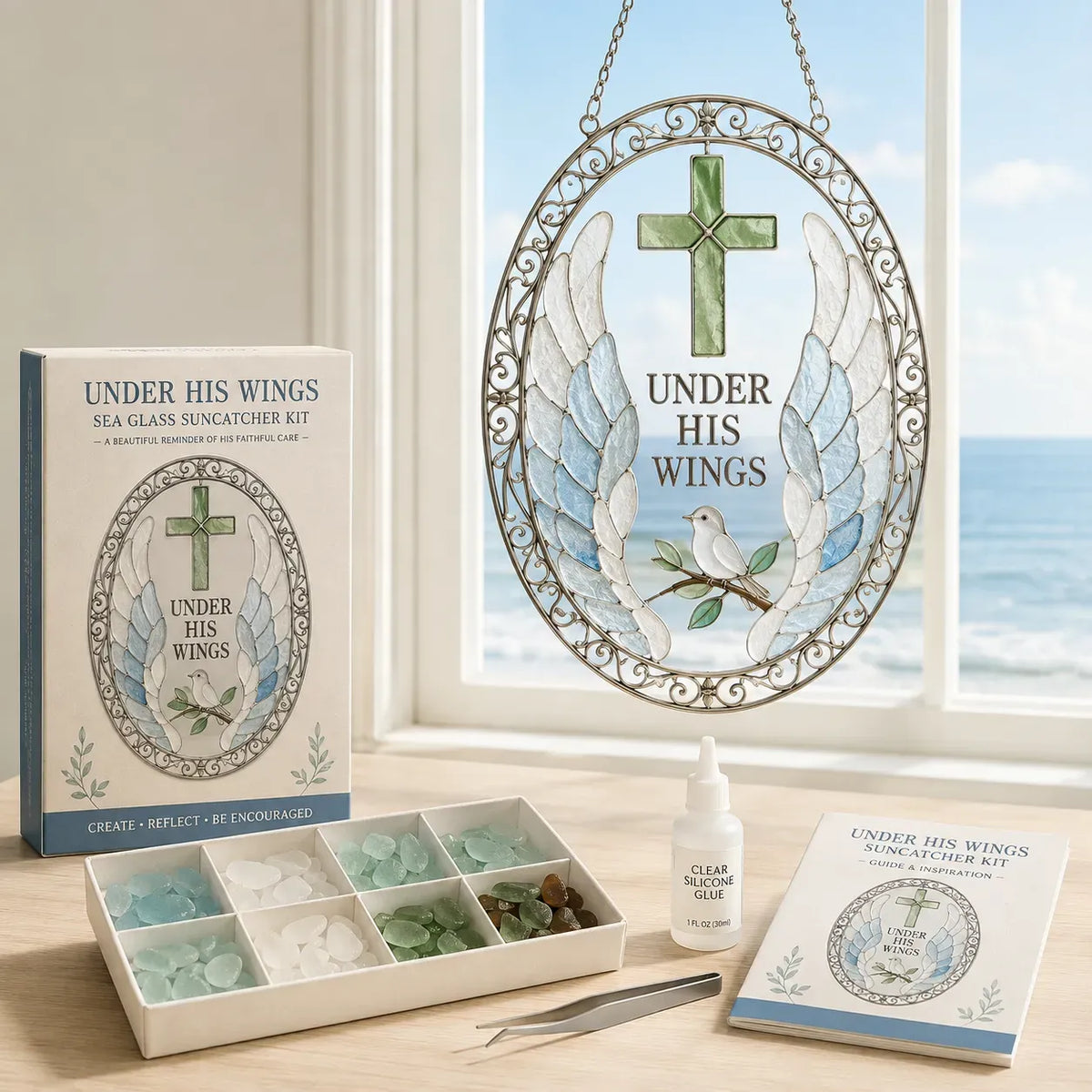 ✝️ Collectie DIY-kits voor zonnelichtvangers met bijbelteksten, geschikt voor beginners | Complete set inclusief stukjes mat zeeglas, doorzichtige lijm en een stapsgewijze handleiding 💕