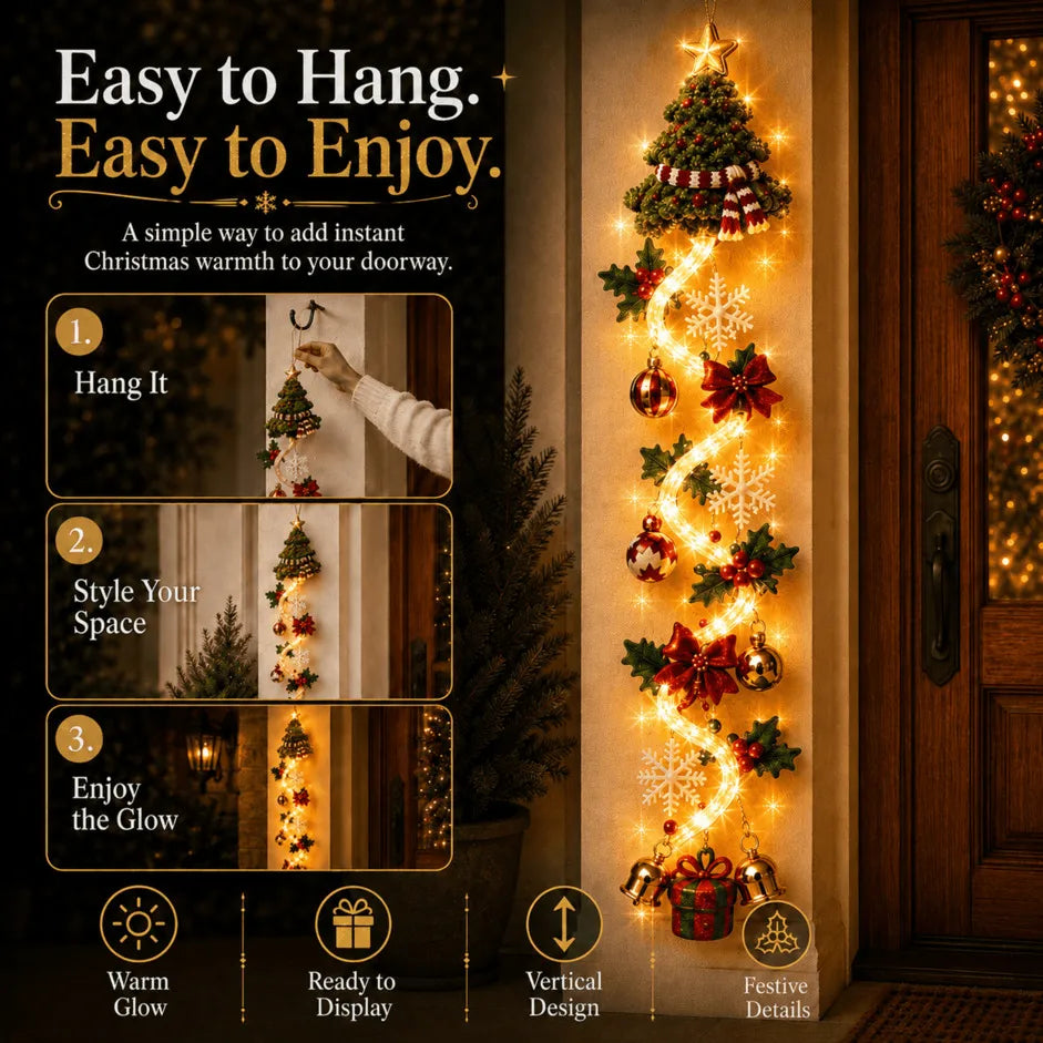 🎄MerryCascade™ Verlichte kerstdeurhanger | 6 feestelijke verlichte ontwerpen met een warme gloed, driedimensionale details en ruimtebesparende verticale decoratie ✨