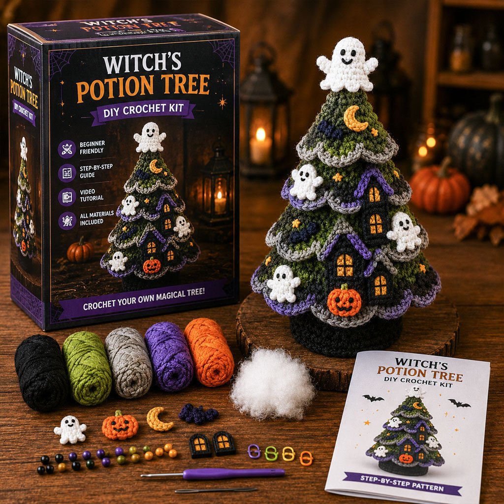 🎃 DIY-haakpakket voor een Halloween-boom | Alles-in-één-pakket voor een griezelige tafeldecoratie van 7 inch met verschillende lagen 🧶👻✨