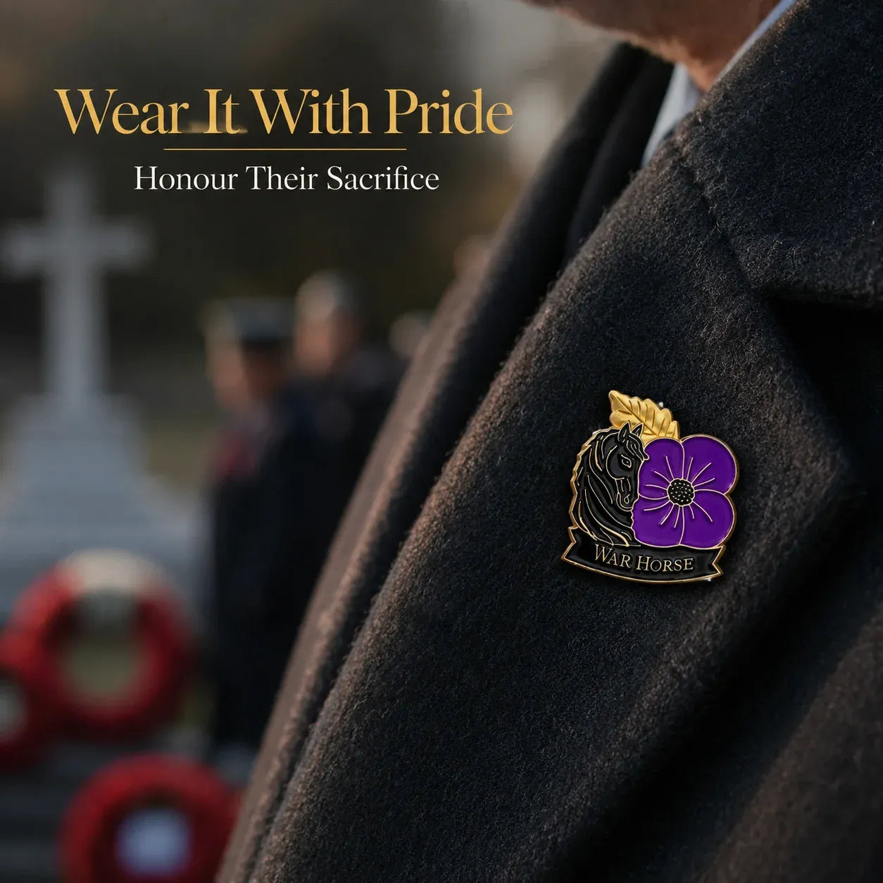 🐴 Broche ter herdenking van de 111e verjaardag met paard en paarse klaproos | Een betekenisvol herdenkingsaandenken met antiek-geïnspireerde details voor veteranen, paardenliefhebbers en geschiedenisliefhebbers 💜
