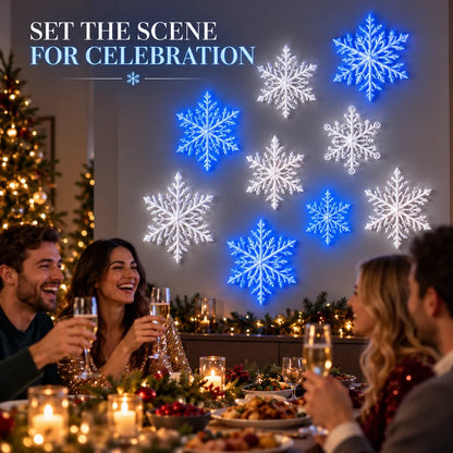 ❄️✨ LED-wandlampjes in de vorm van sneeuwvlokken — 3D-kerstversiering met afstandsbediening, blauwe en witte gloed