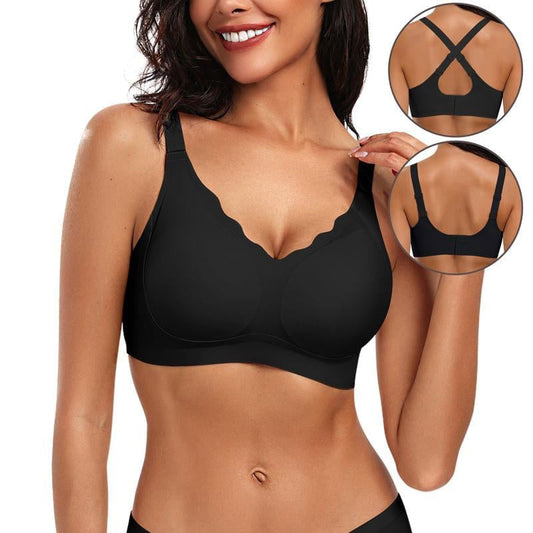 💖Naadloze push-up beha voor dames – draadloos, V-hals, met mesh en gekruist design