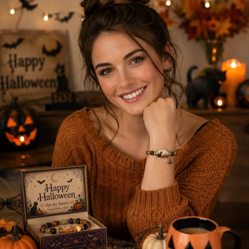 🔥LAATSTE DAG 50% KORTING - 🎃Cadeauset met kralenarmband in de vorm van een zwarte kat en pompoen, limited edition 2026 Halloween