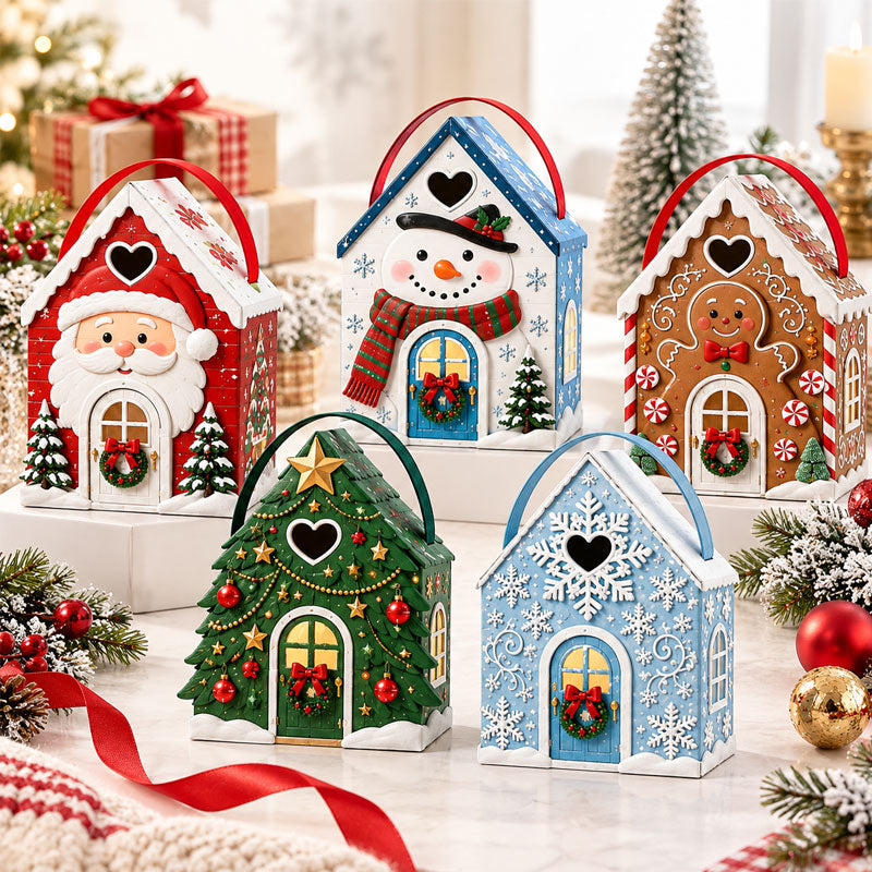 🏡🎁 Kersthuisje-cadeaudoos – 3D-cadeaudoos met feestelijke snoepjes en koekjes 🍪