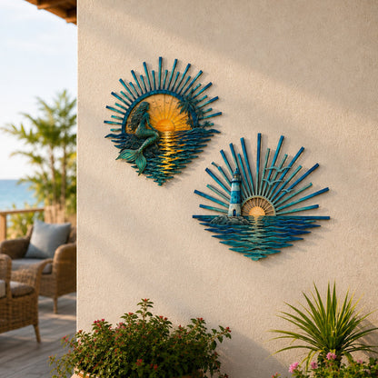 🌅 ‘Legend of the Sunset Tides’ metalen wanddecoratie – 🌊 Metalen wanddecoratie in vintage maritieme stijl